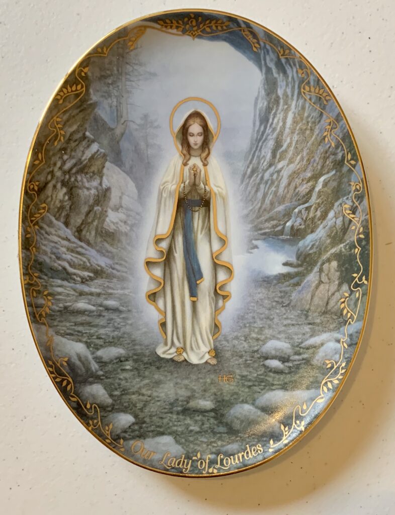 Decorative Plate "Our lady of Lourdes".  Dedicated to FRED & WIN in memory of their faithful healing and work to the Glory of God and this Church
25th OCTOBER 1998